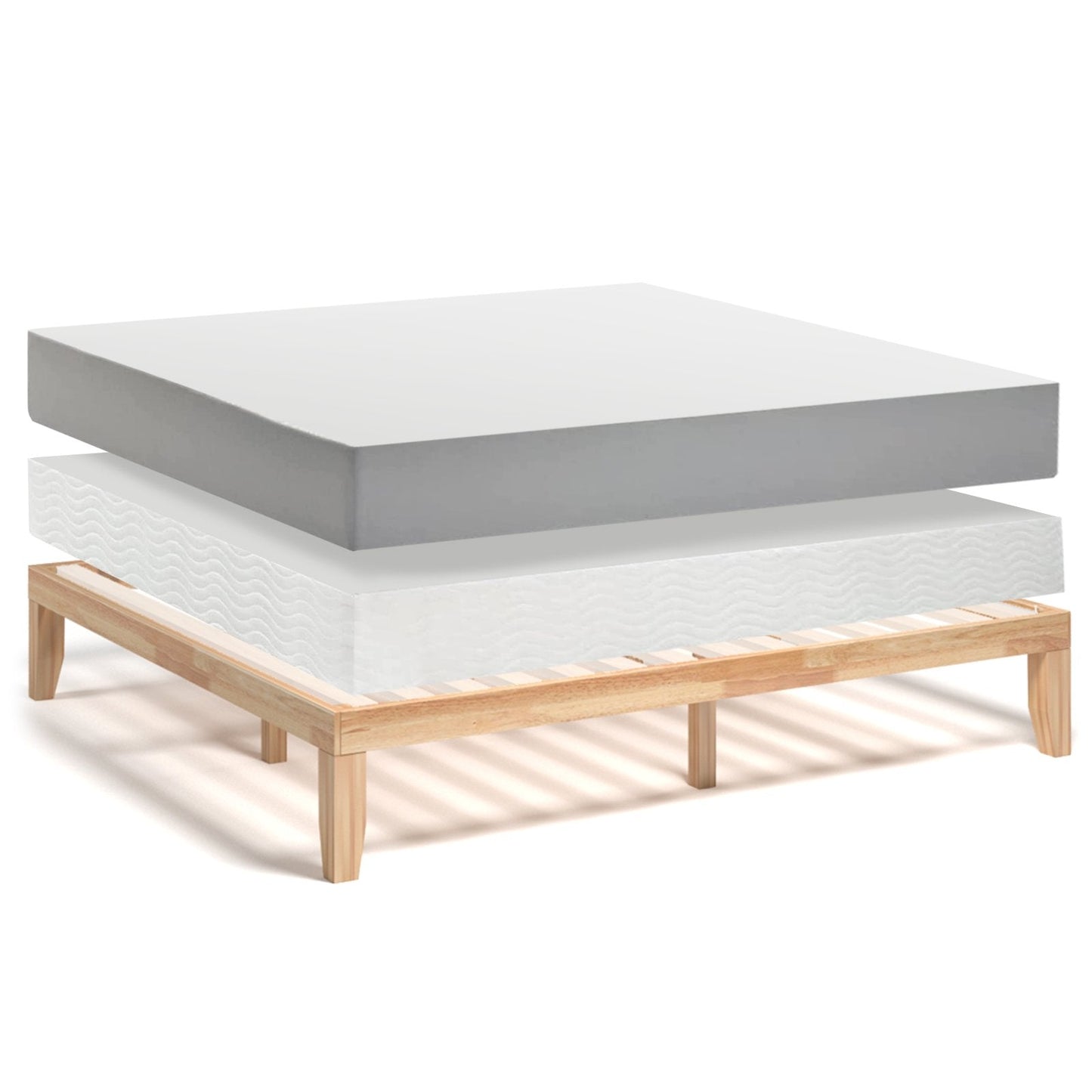 14 Inch King Size Wood Platform Bed Frame, Natural Simple Bed Frame   at Gallery Canada