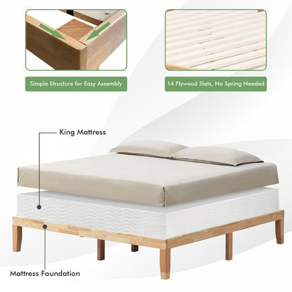 14 Inch King Size Wood Platform Bed Frame, Natural Simple Bed Frame   at Gallery Canada