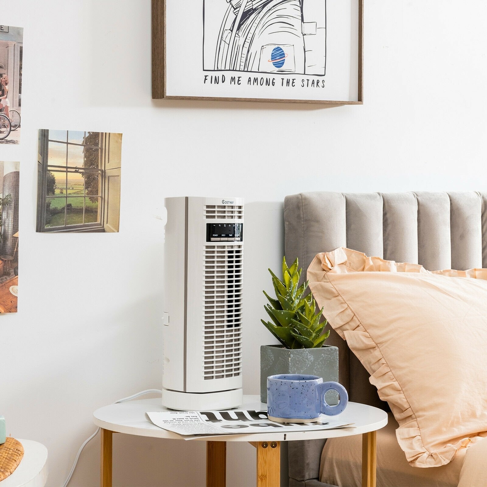 14 Inch  Mini Oscillating Tower Fan Electric Desk Fan with 3 Speed and Timer, White Fans   at Gallery Canada