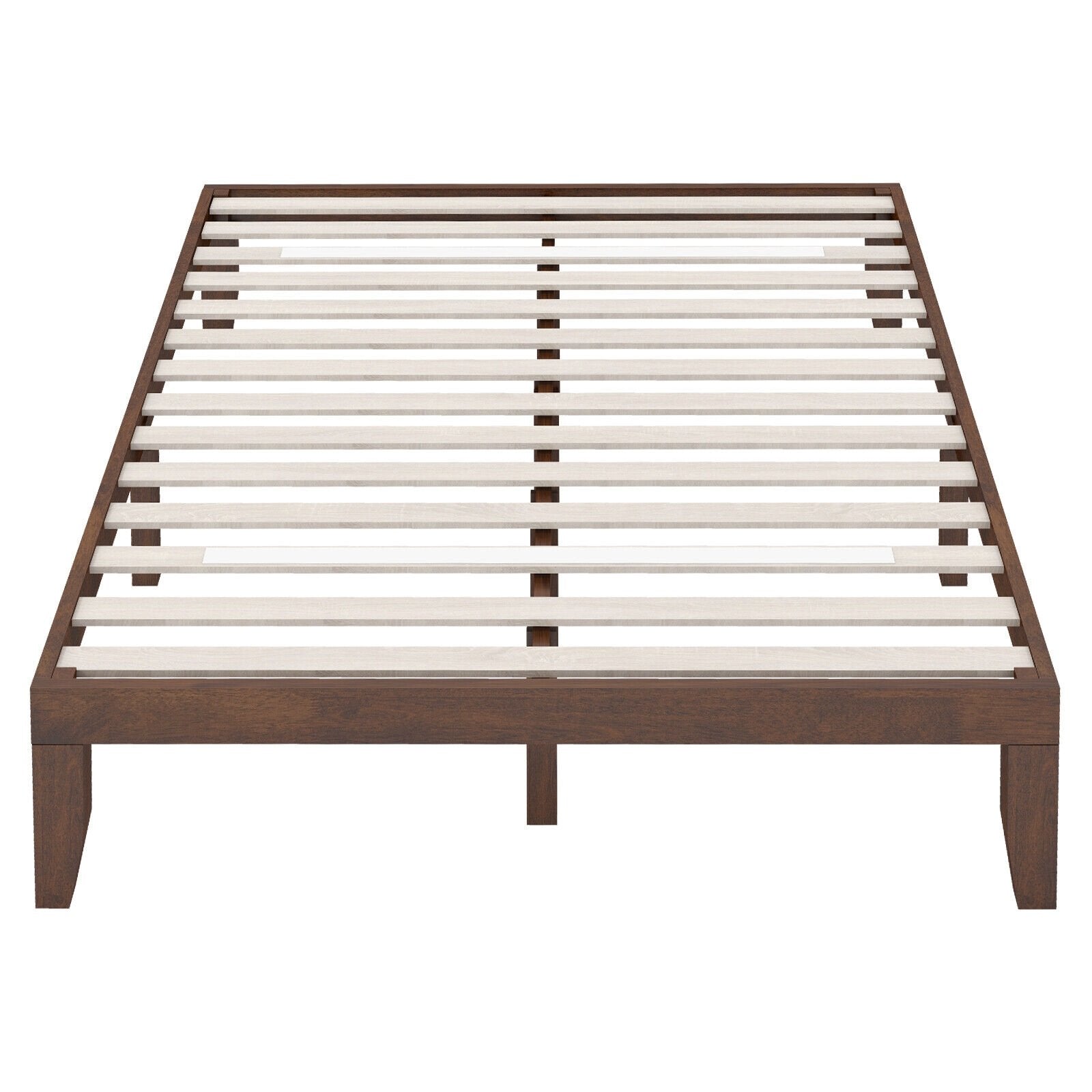 14 Inch Queen Size Rubber Wood Platform Bed Frame with Wood Slat Support, Walnut Simple Bed Frame   at Gallery Canada