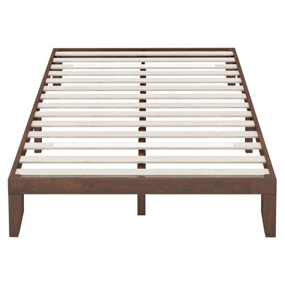 14 Inch Queen Size Rubber Wood Platform Bed Frame with Wood Slat Support, Walnut Simple Bed Frame   at Gallery Canada