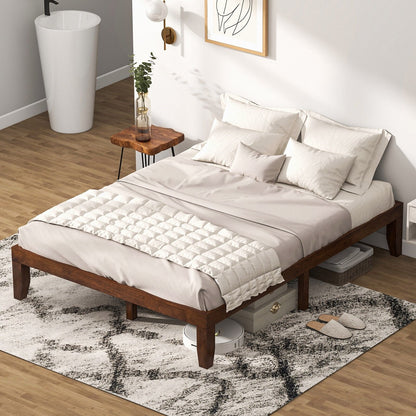 14 Inch Queen Size Rubber Wood Platform Bed Frame with Wood Slat Support, Walnut Simple Bed Frame   at Gallery Canada