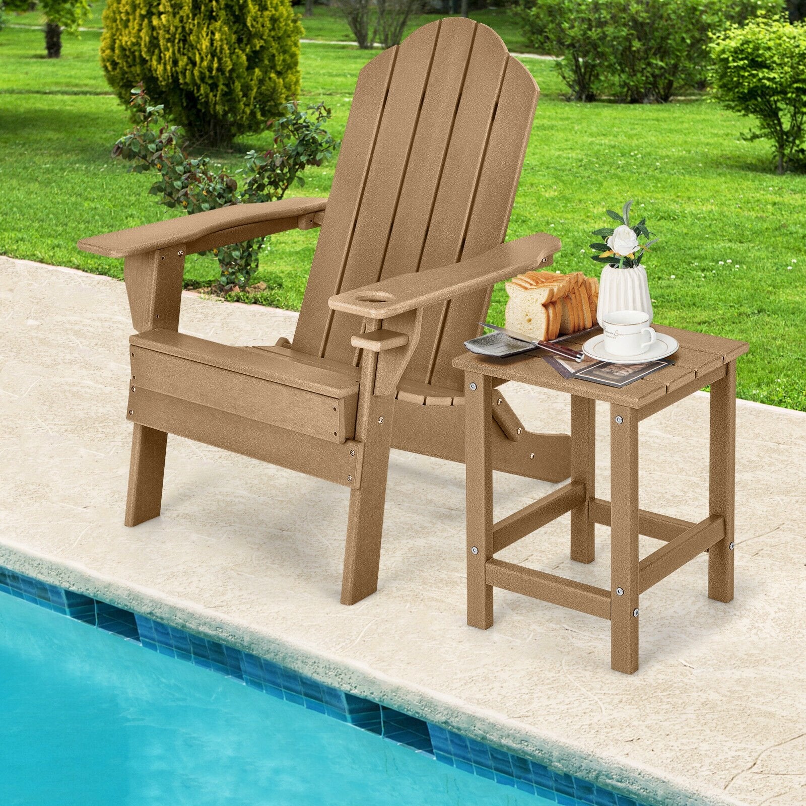 14 Inch Square Weather-Resistant Adirondack Side Table, Brown Patio Coffee Tables   at Gallery Canada