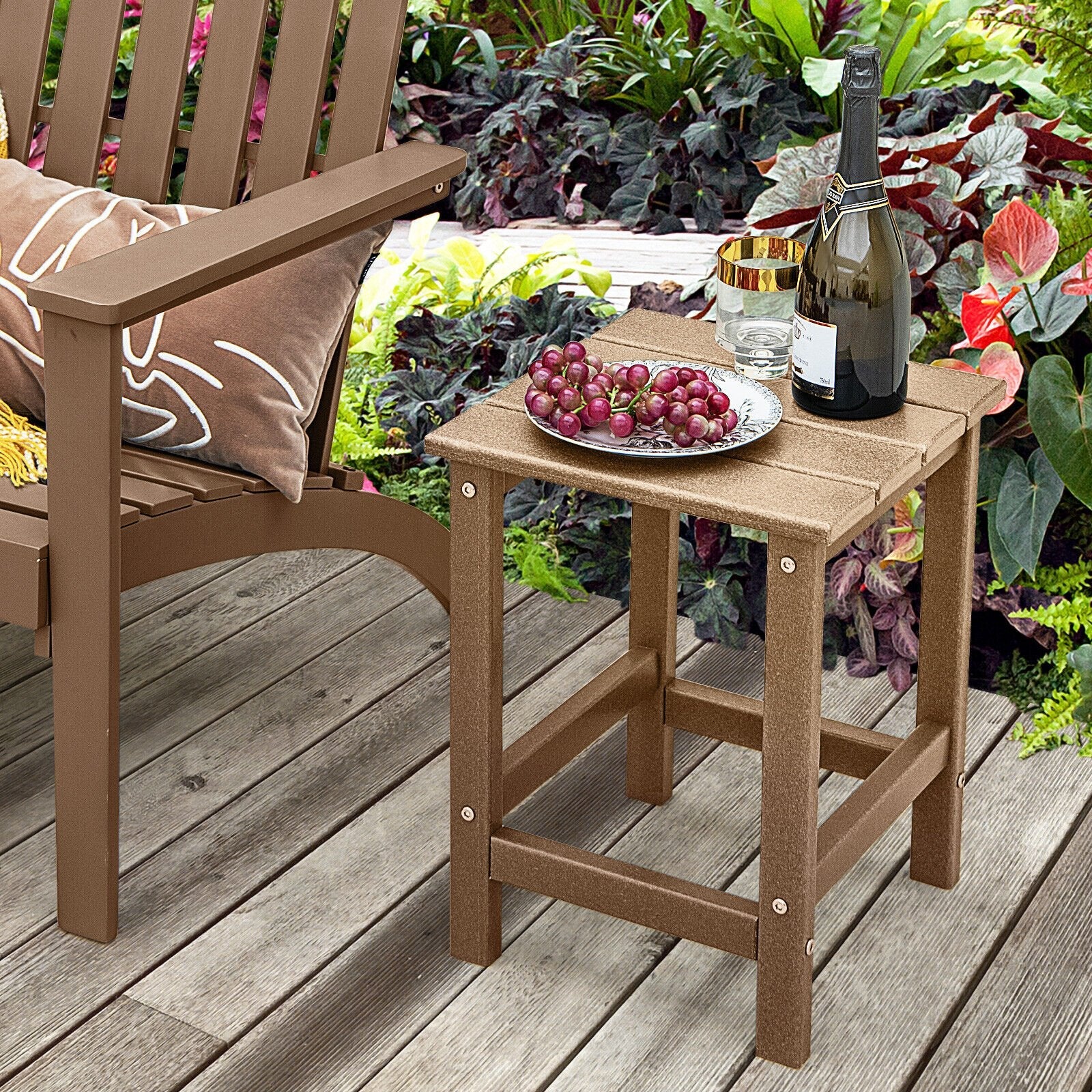 14 Inch Square Weather-Resistant Adirondack Side Table, Brown Patio Coffee Tables   at Gallery Canada