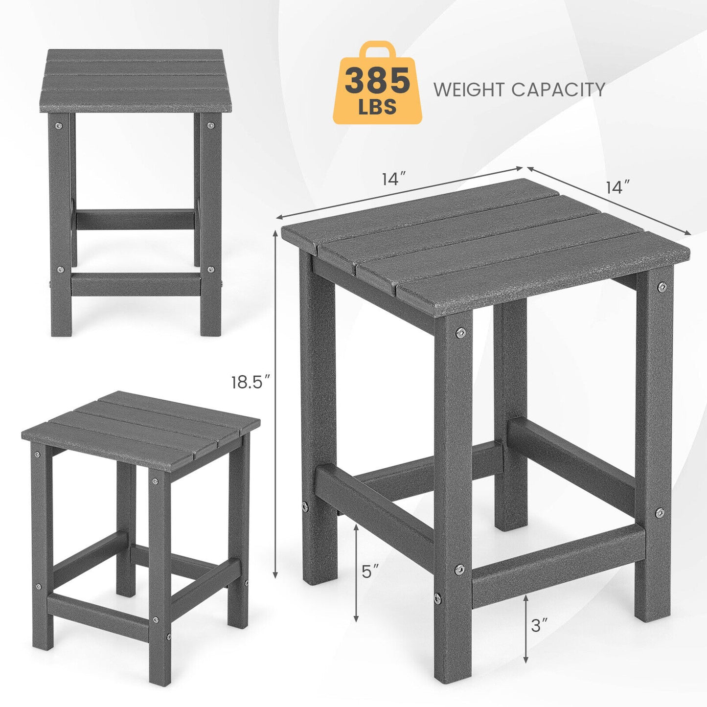 14 Inch Square Weather-Resistant Adirondack Side Table, Gray Patio Coffee Tables   at Gallery Canada