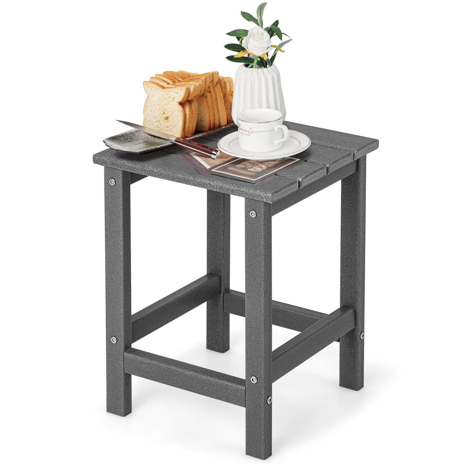 14 Inch Square Weather-Resistant Adirondack Side Table, Gray Patio Coffee Tables   at Gallery Canada