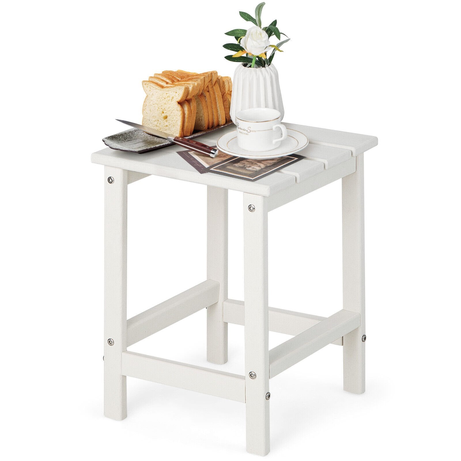 14 Inch Square Weather-Resistant Adirondack Side Table, White Patio Coffee Tables   at Gallery Canada