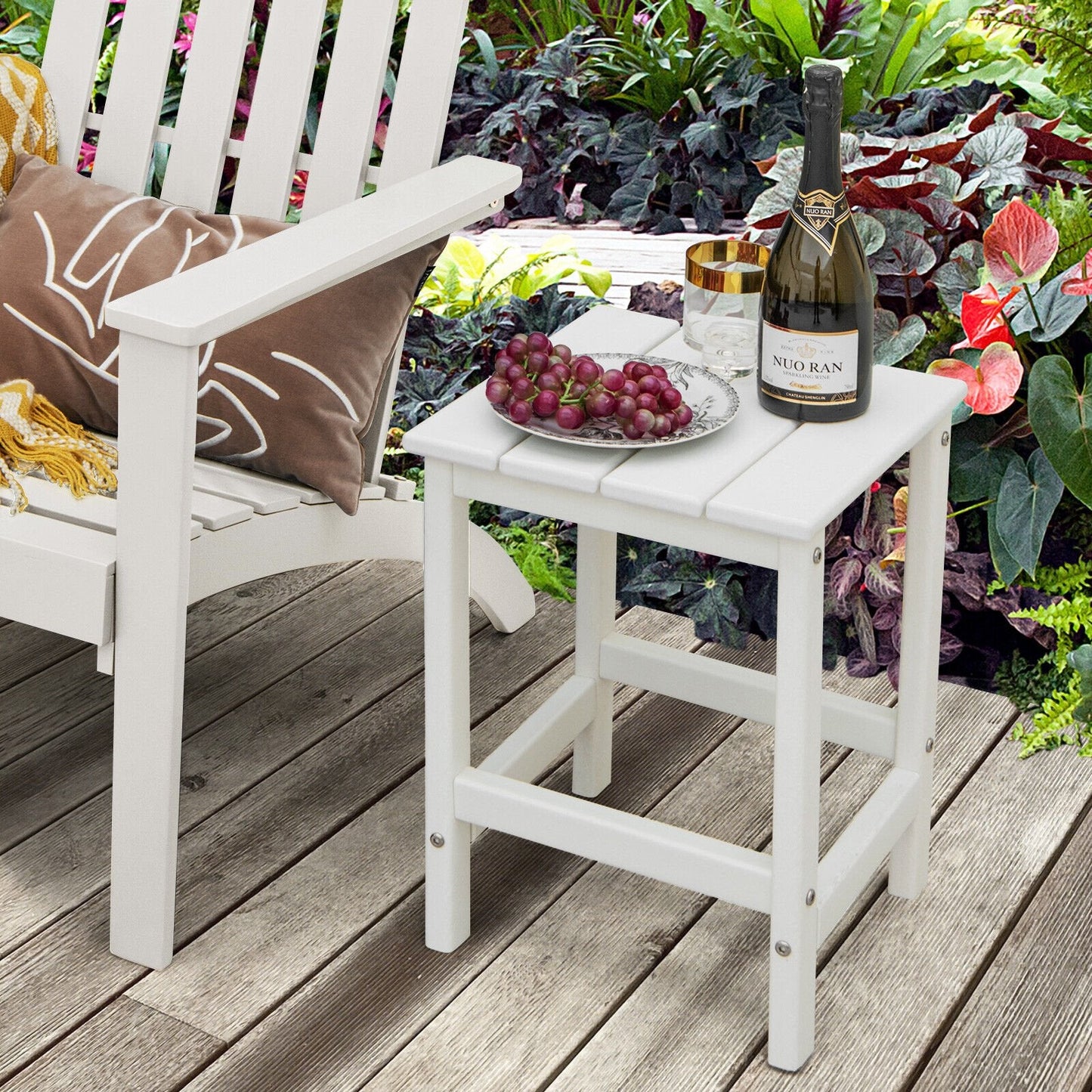 14 Inch Square Weather-Resistant Adirondack Side Table, White Patio Coffee Tables   at Gallery Canada