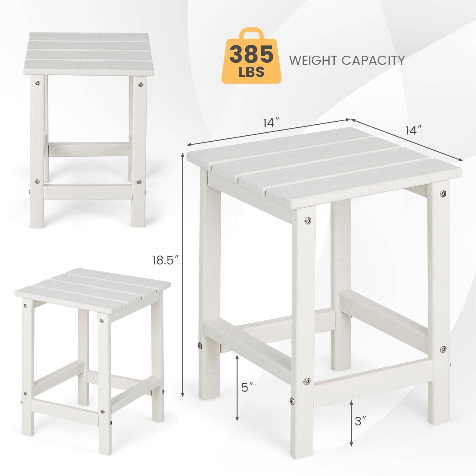 14 Inch Square Weather-Resistant Adirondack Side Table, White Patio Coffee Tables   at Gallery Canada