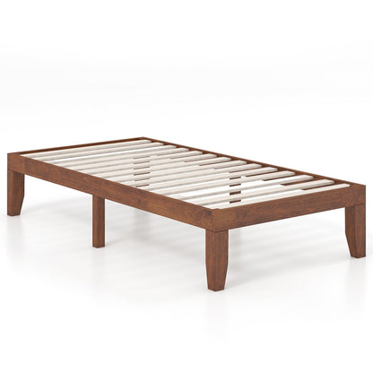 14 Inch Twin Size Rubber Wood Platform Bed Frame with Wood Slat Support, Walnut Simple Bed Frame   at Gallery Canada