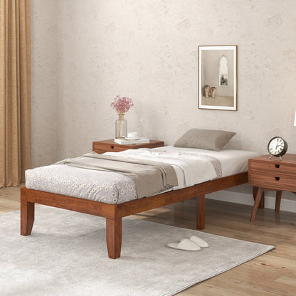 14 Inch Twin Size Rubber Wood Platform Bed Frame with Wood Slat Support, Walnut Simple Bed Frame   at Gallery Canada