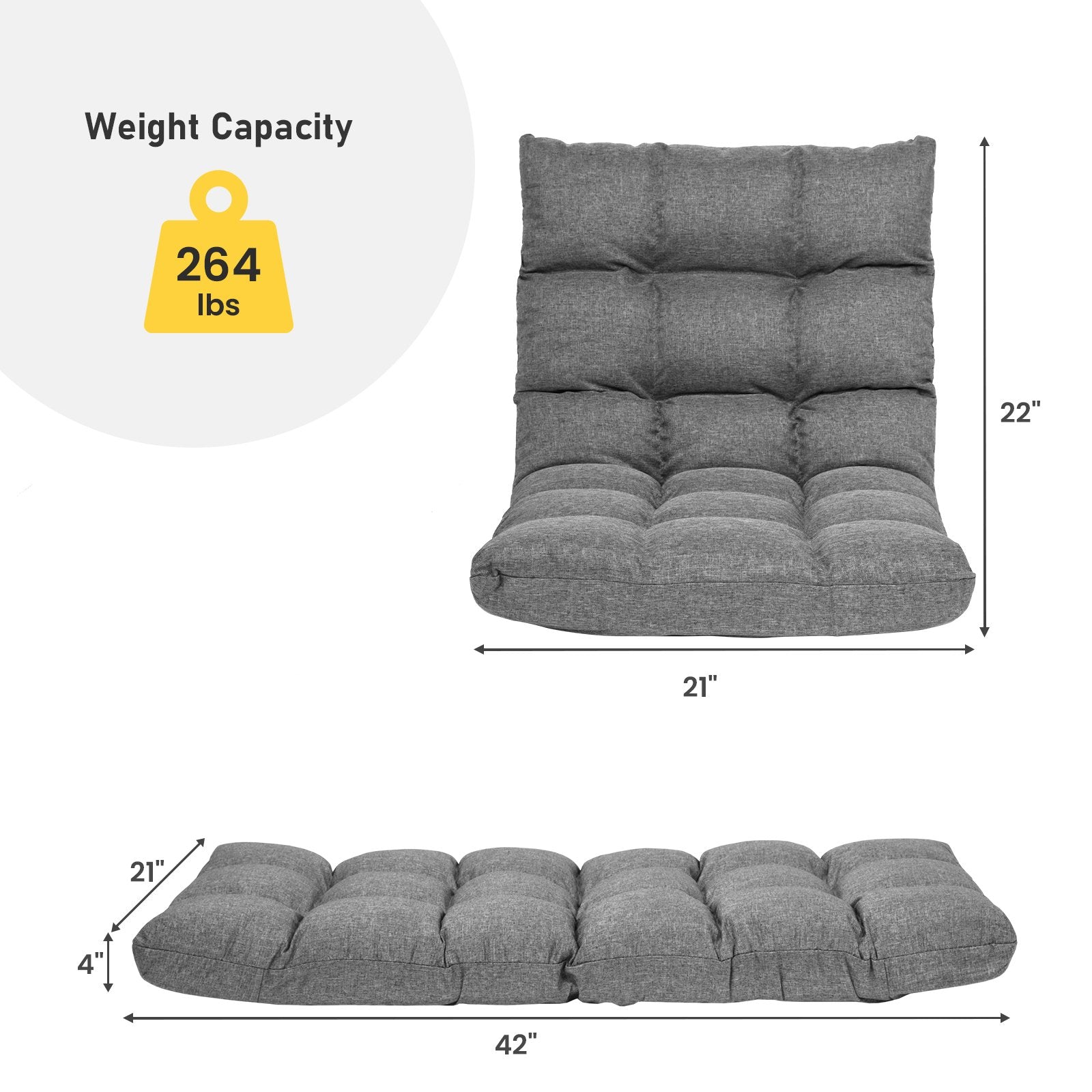 14-Position Adjustable Folding Lazy Gaming Sofa, Gray Floor Chairs   at Gallery Canada