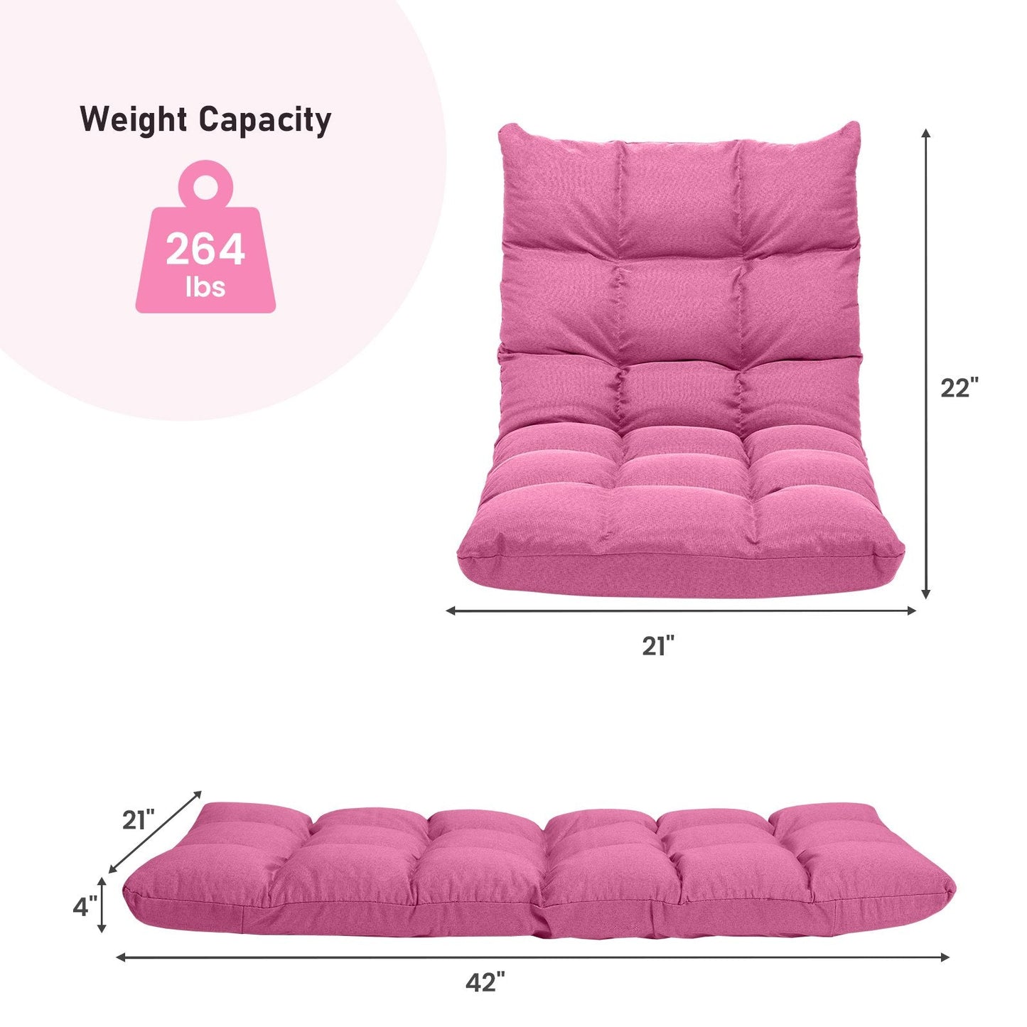 14-Position Adjustable Folding Lazy Gaming Sofa, Pink Floor Chairs   at Gallery Canada