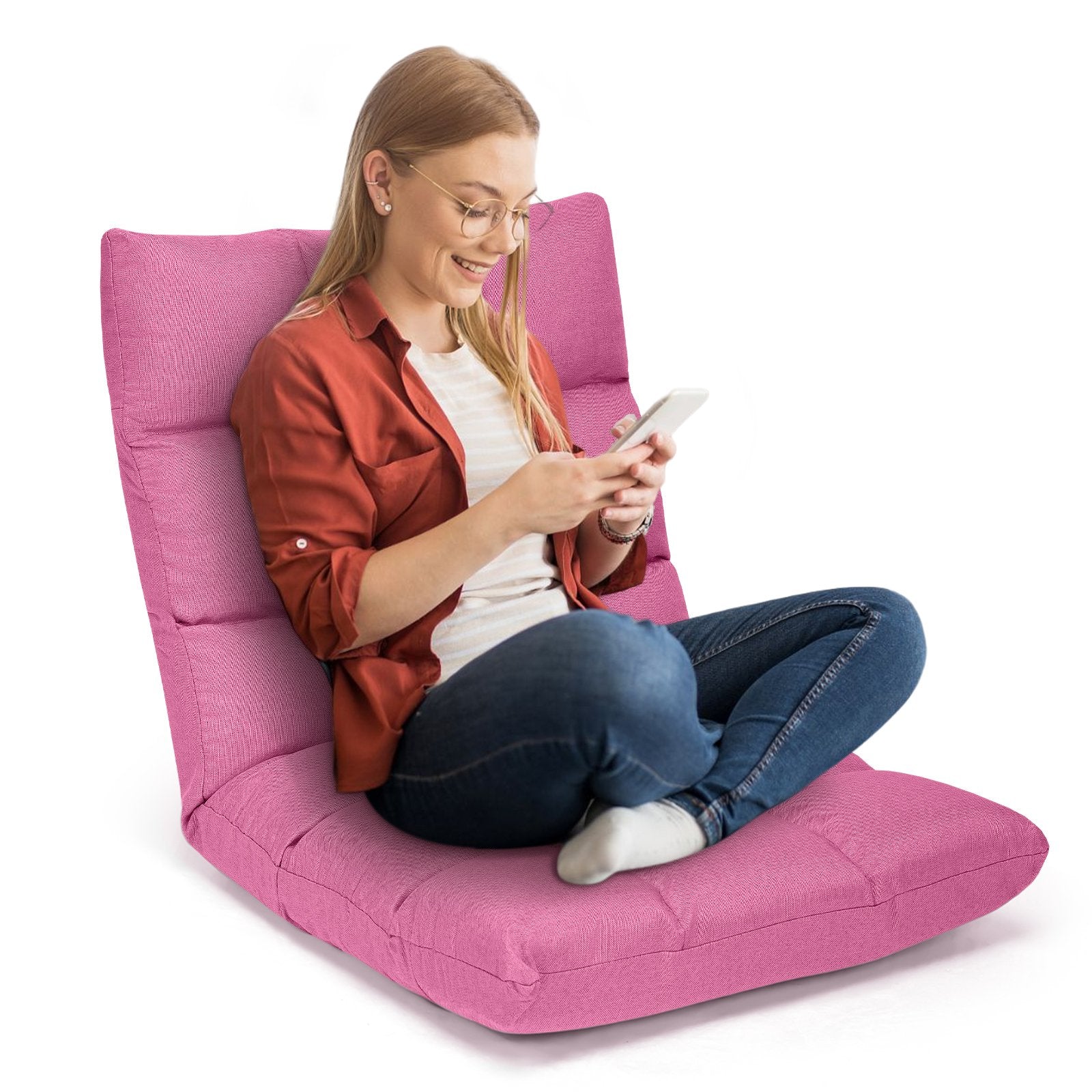 14-Position Adjustable Folding Lazy Gaming Sofa, Pink Floor Chairs   at Gallery Canada