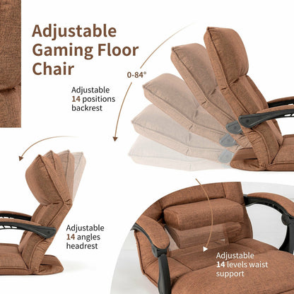 14-Position Adjusting Lazy Sofa Chair with Waist Pillow and Armrests, Brown Floor Chairs   at Gallery Canada