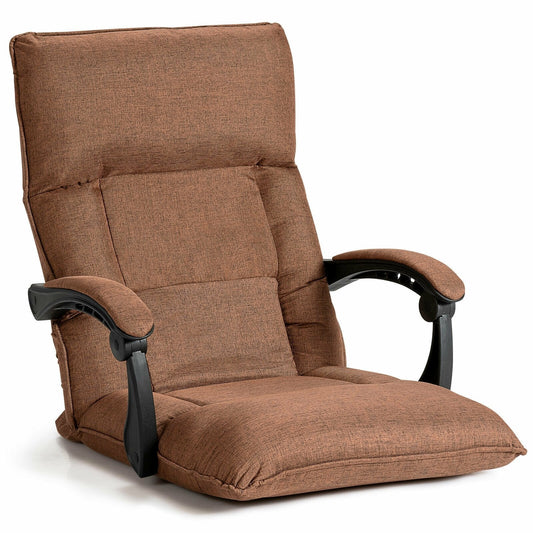 14-Position Adjusting Lazy Sofa Chair with Waist Pillow and Armrests, Brown Floor Chairs   at Gallery Canada