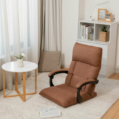 14-Position Adjusting Lazy Sofa Chair with Waist Pillow and Armrests, Brown Floor Chairs   at Gallery Canada