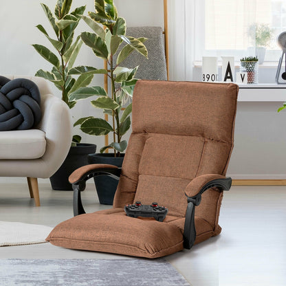 14-Position Adjusting Lazy Sofa Chair with Waist Pillow and Armrests, Brown Floor Chairs   at Gallery Canada