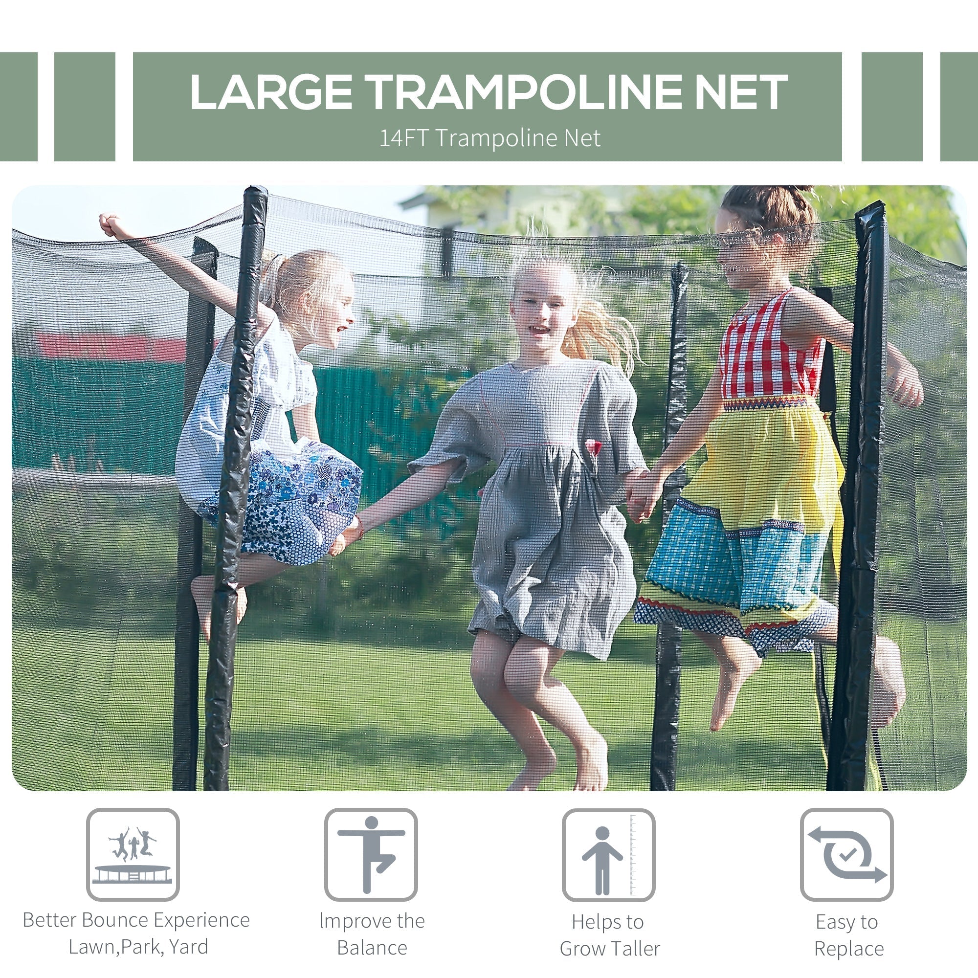 14' Round Trampoline Enclosure Safety Net Fence Replacement Trampolining Bounce Part No Poles Included Trampolines   at Gallery Canada