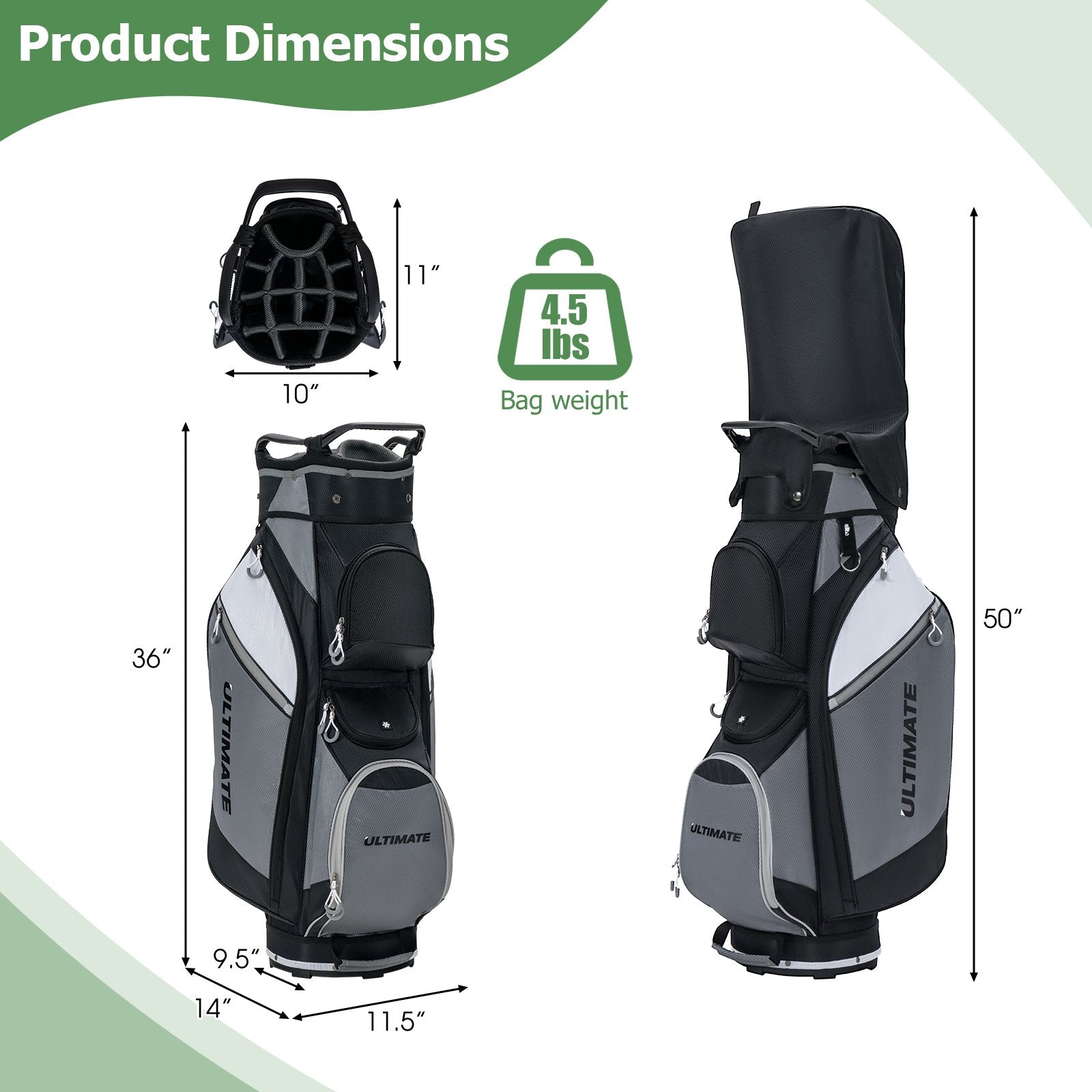 14-Way Golf Cart Stand Bag with Waterproof Rain Hood, Black Golf   at Gallery Canada