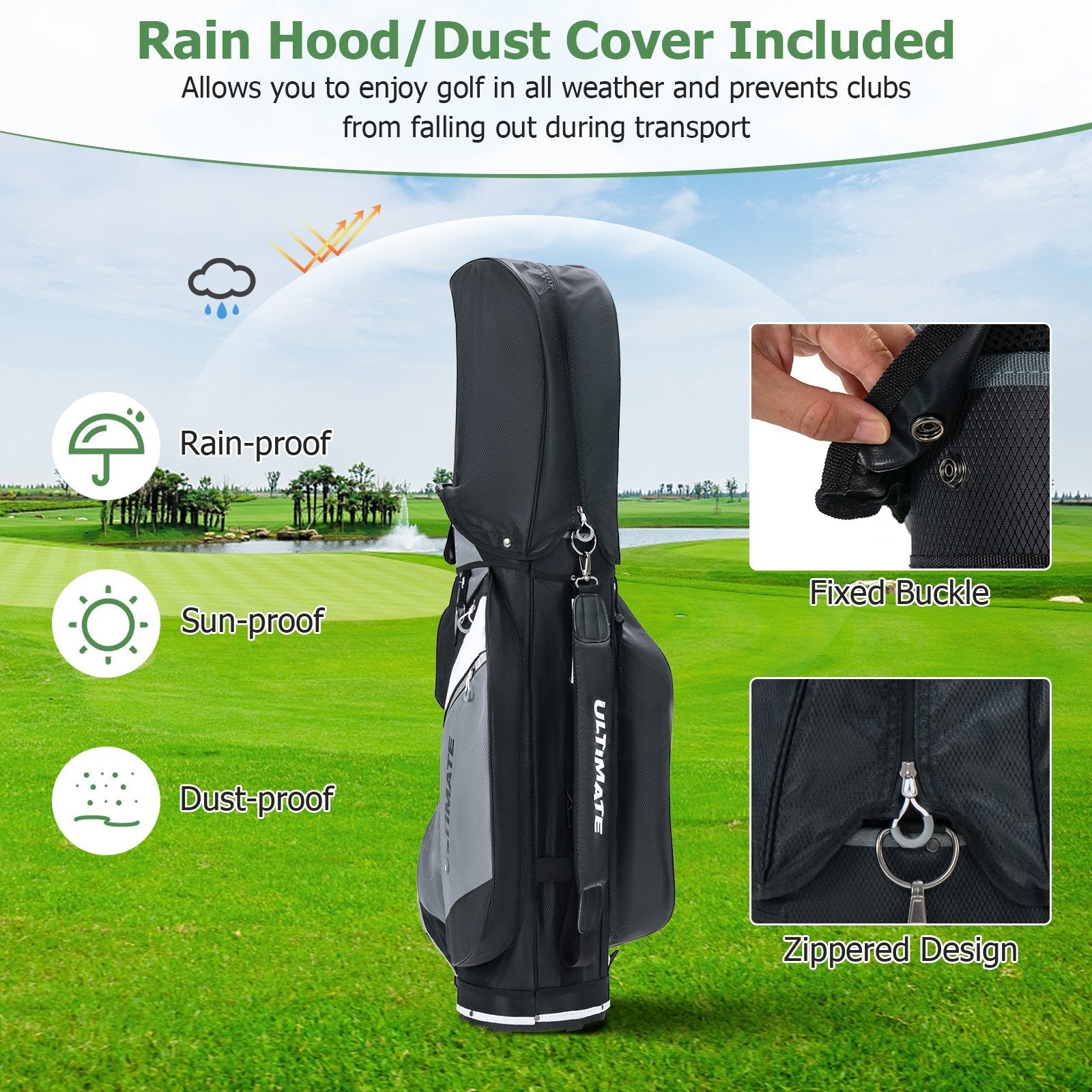 14-Way Golf Cart Stand Bag with Waterproof Rain Hood, Black Golf   at Gallery Canada