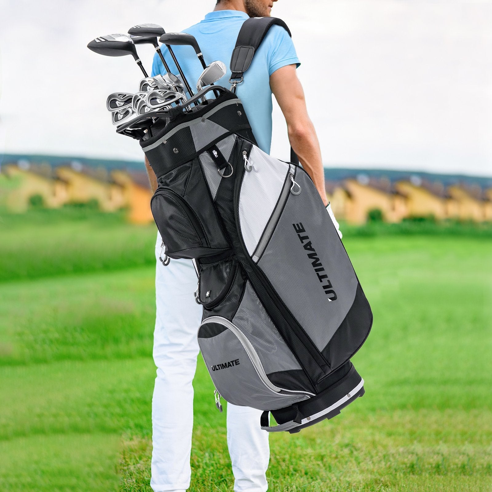 14-Way Golf Cart Stand Bag with Waterproof Rain Hood, Black Golf   at Gallery Canada