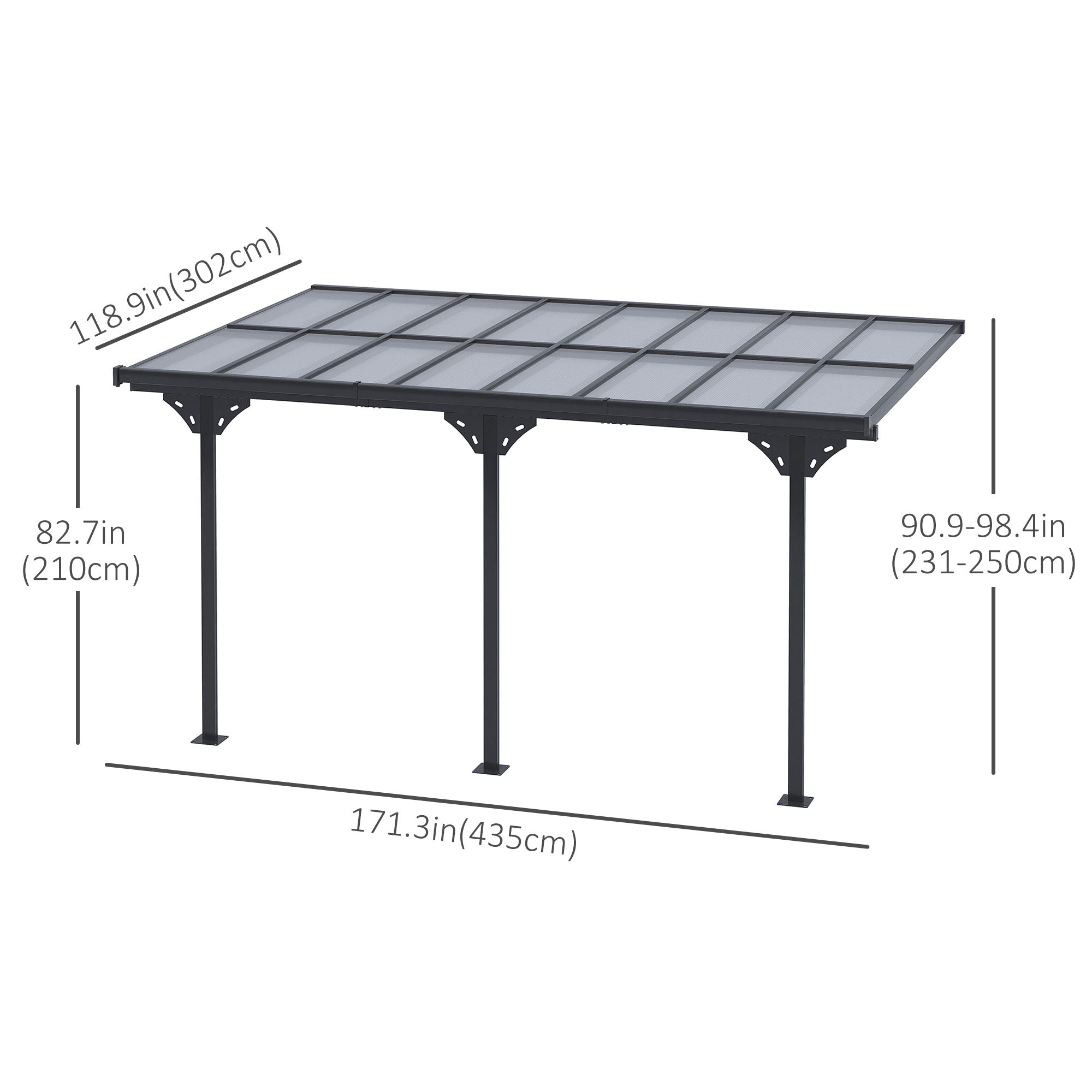 14' x 10' Outdoor Hardtop Pergola Gazebo with Polycarbonate Roof Adjustable Height, Aluminum Frame, UV Protection, Grey Pergolas   at Gallery Canada