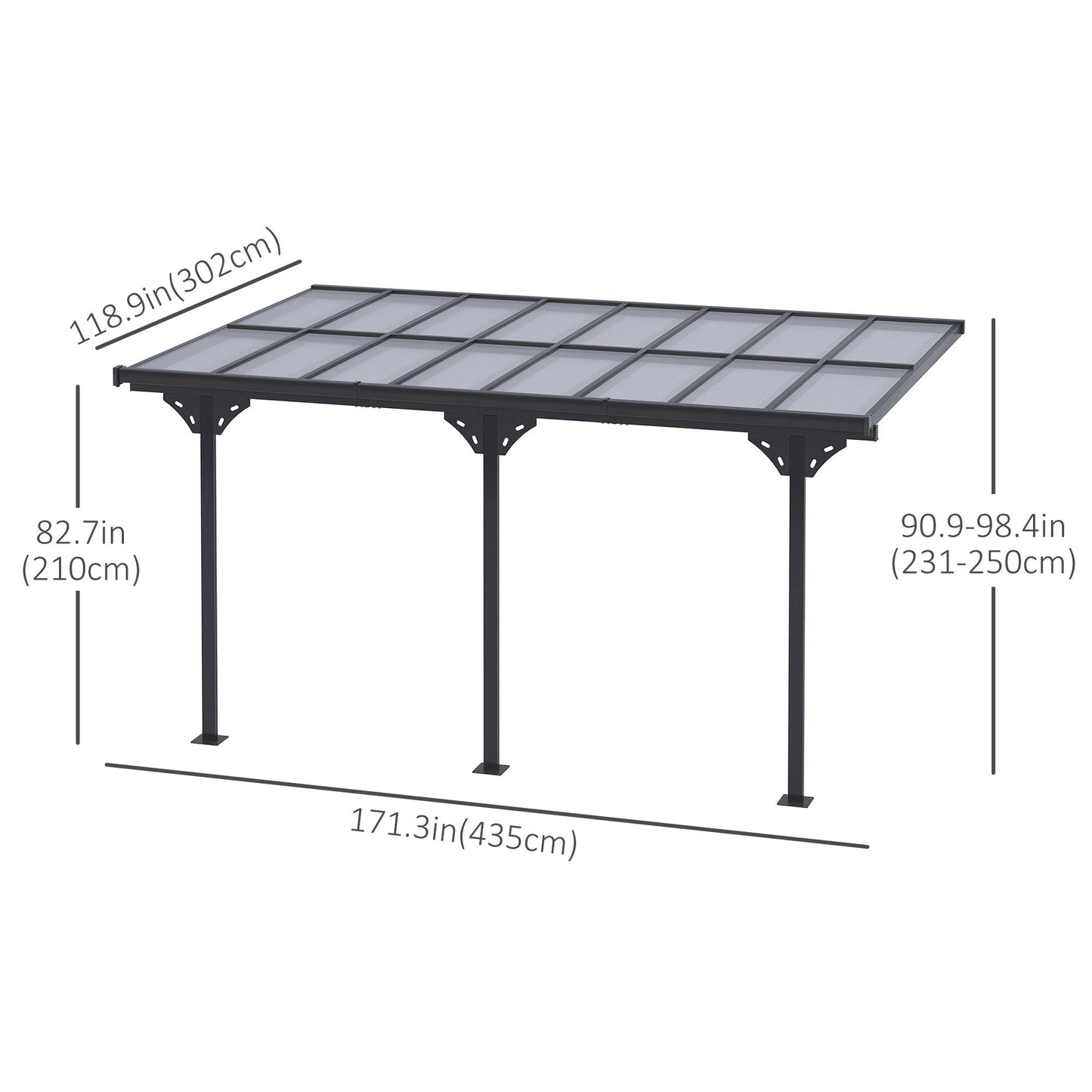 14' x 10' Outdoor Hardtop Pergola Gazebo with Polycarbonate Roof Adjustable Height, Aluminum Frame, UV Protection, Grey Pergolas   at Gallery Canada