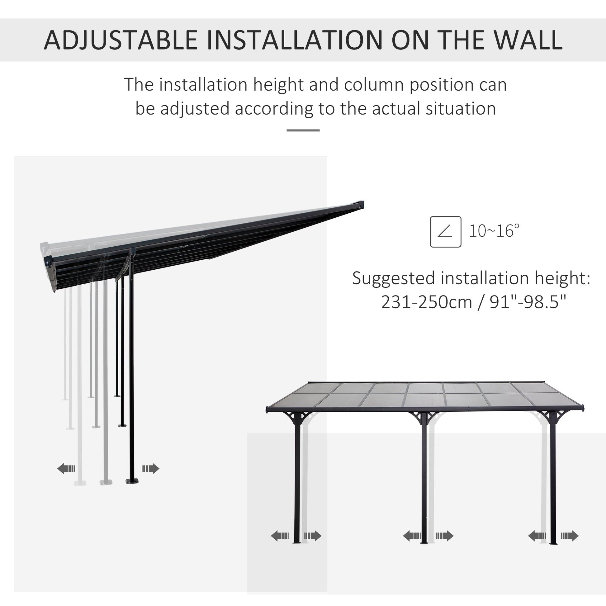 14' x 10' Outdoor Hardtop Pergola Gazebo with Polycarbonate Roof Adjustable Height, Aluminum Frame, UV Protection, Grey Pergolas   at Gallery Canada