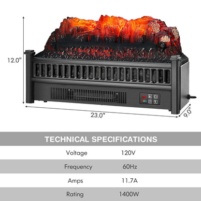 1400W Electric Fireplace Log Heater with Adjustable Flame Brightness, Black Fireplaces   at Gallery Canada