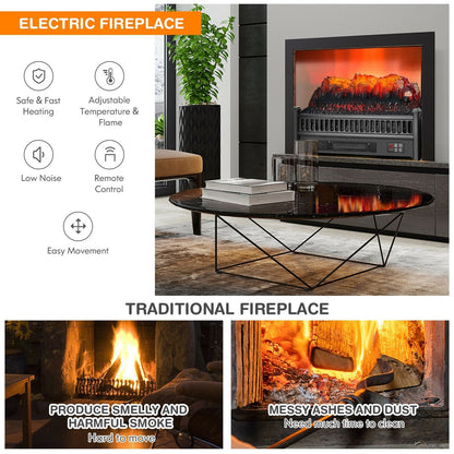 1400W Electric Fireplace Log Heater with Adjustable Flame Brightness, Black Fireplaces   at Gallery Canada