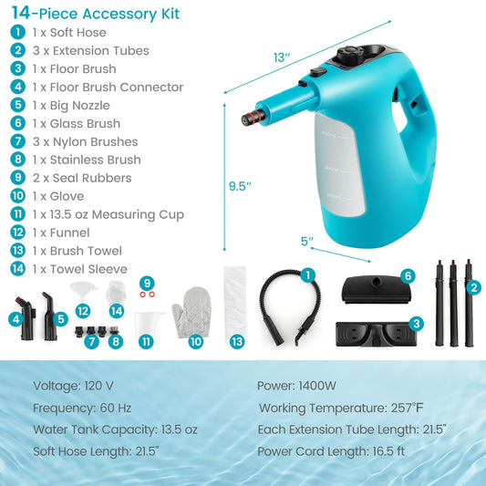 1400W Handheld Steam Cleaner with 14-Piece Accessory Kit and Child Lock, Blue Vacuums & Cleaners Blue  at Gallery Canada