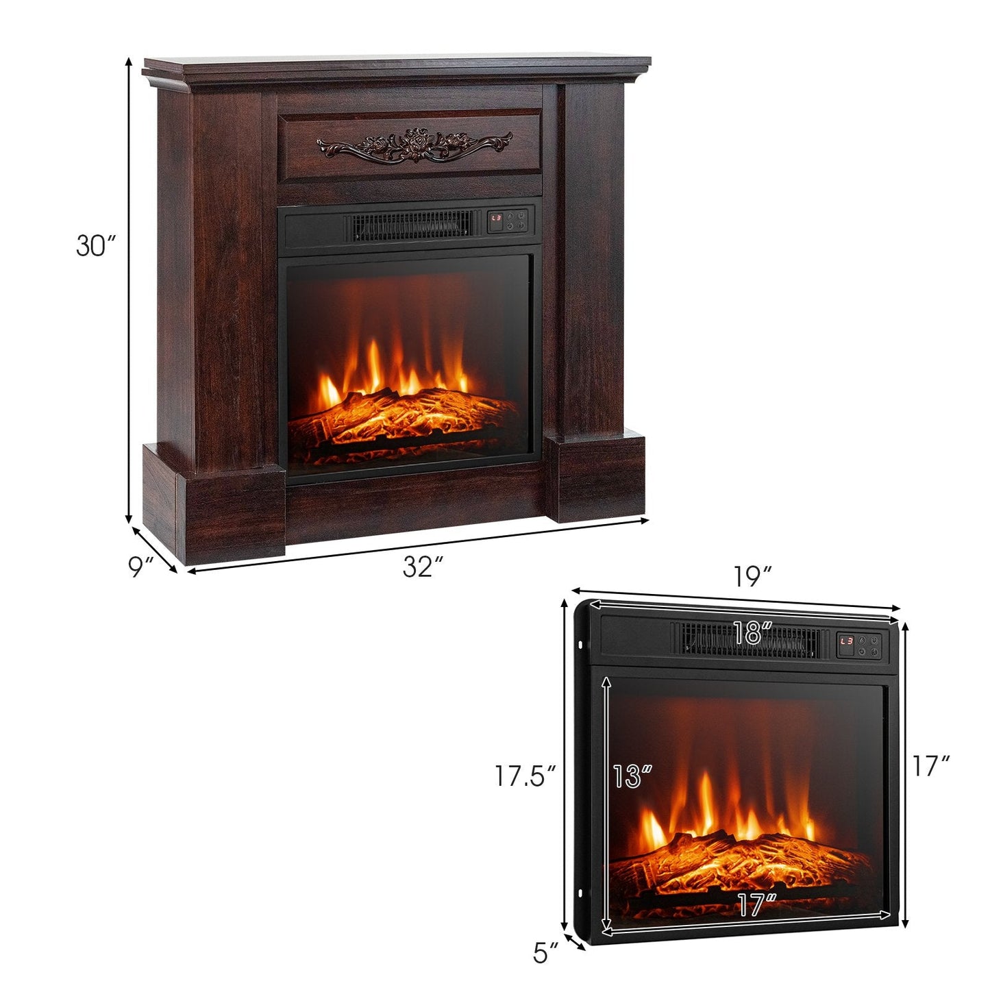 1400W TV Stand Electric Fireplace Mantel with Remote Control, Natural Fireplaces   at Gallery Canada