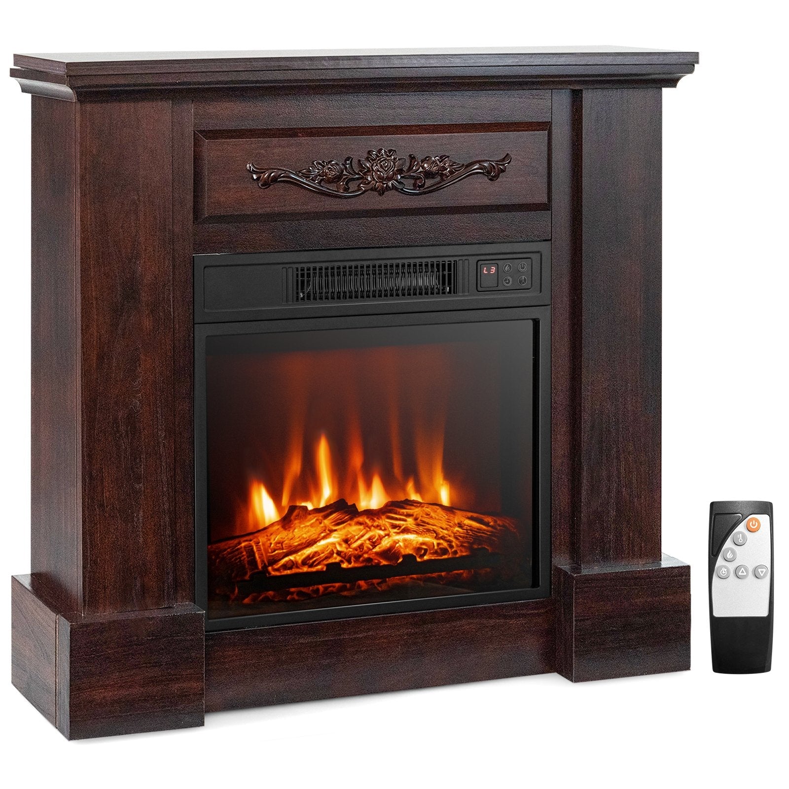 1400W TV Stand Electric Fireplace Mantel with Remote Control, Natural Fireplaces   at Gallery Canada