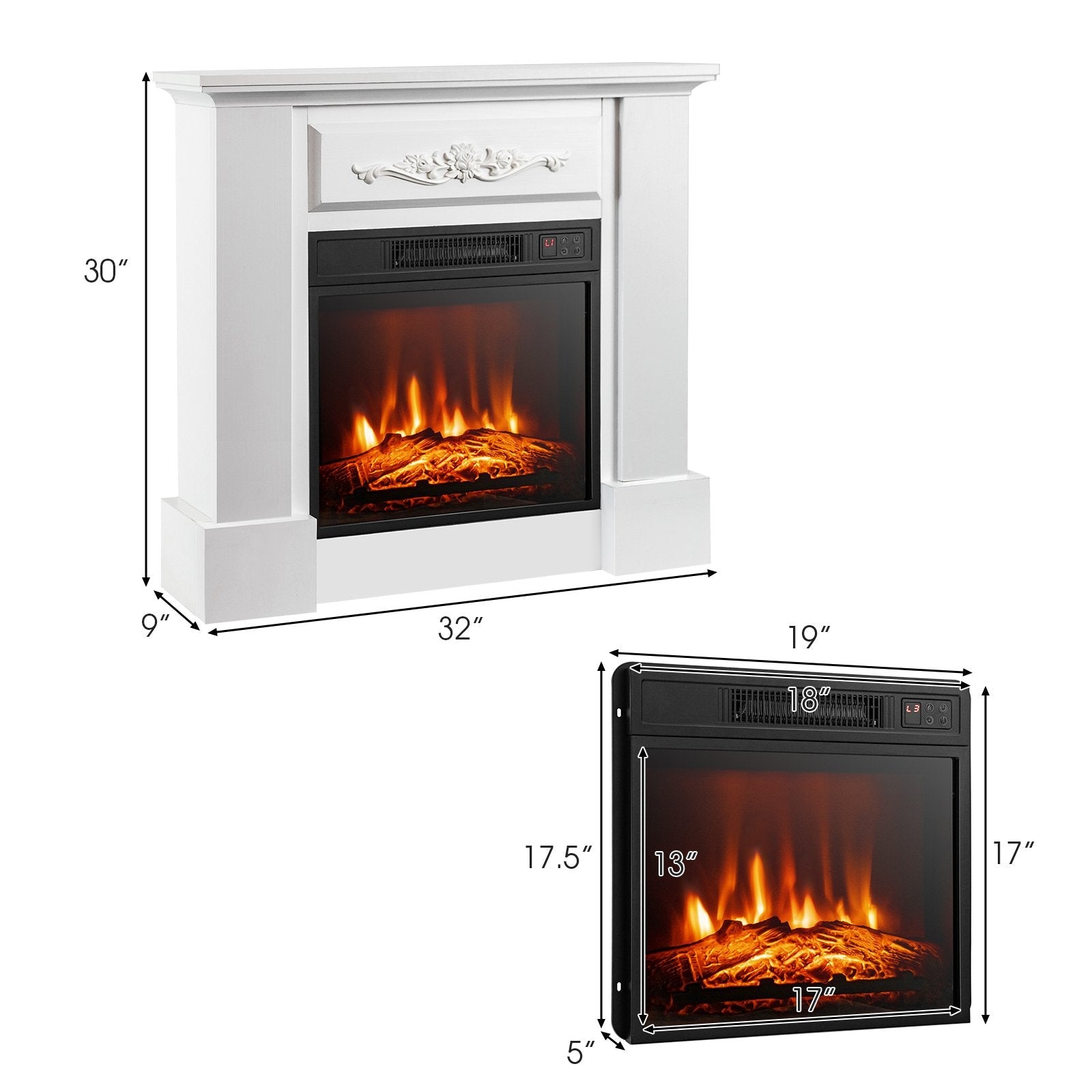 1400W TV Stand Electric Fireplace Mantel with Remote Control, White Fireplaces   at Gallery Canada