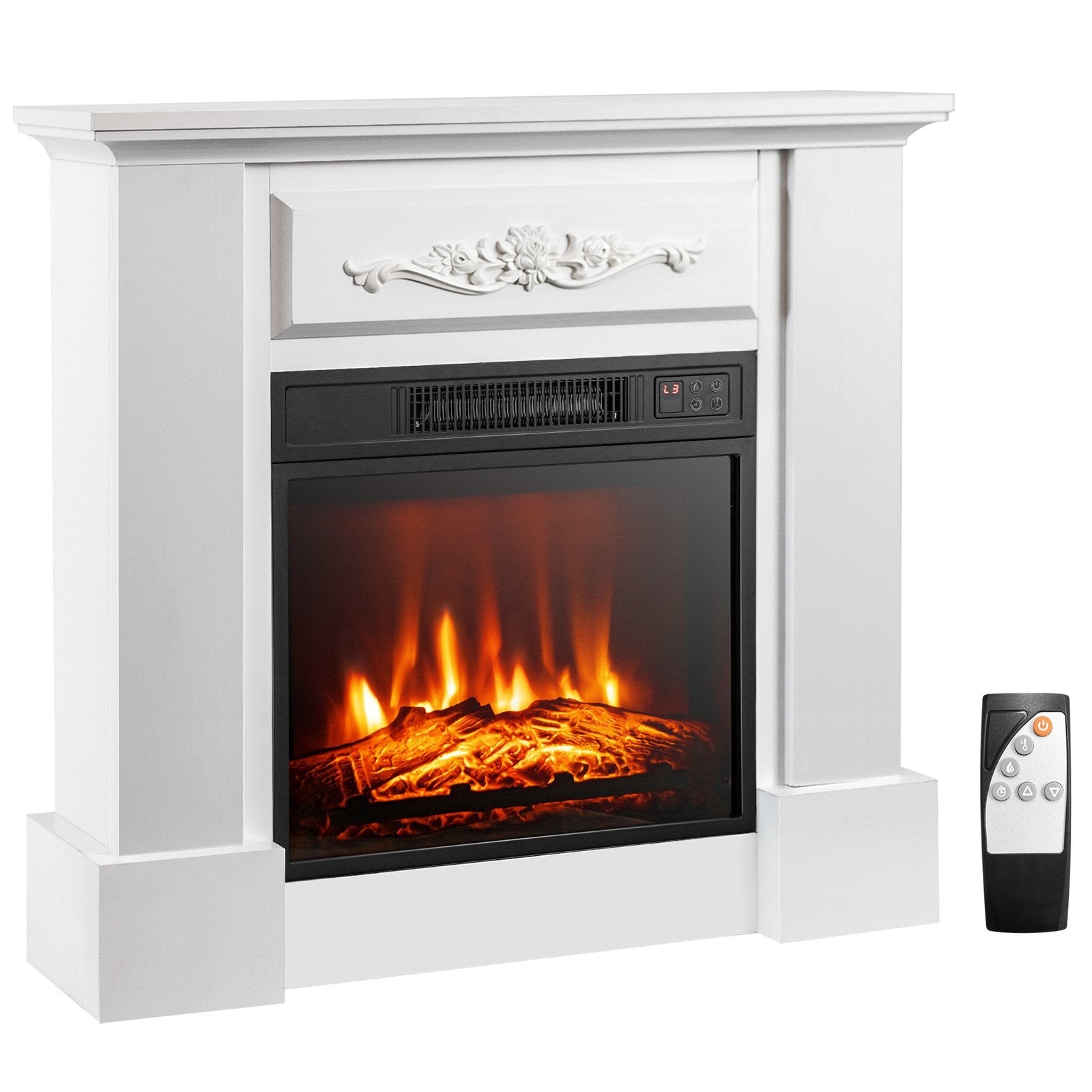 1400W TV Stand Electric Fireplace Mantel with Remote Control, White Fireplaces   at Gallery Canada