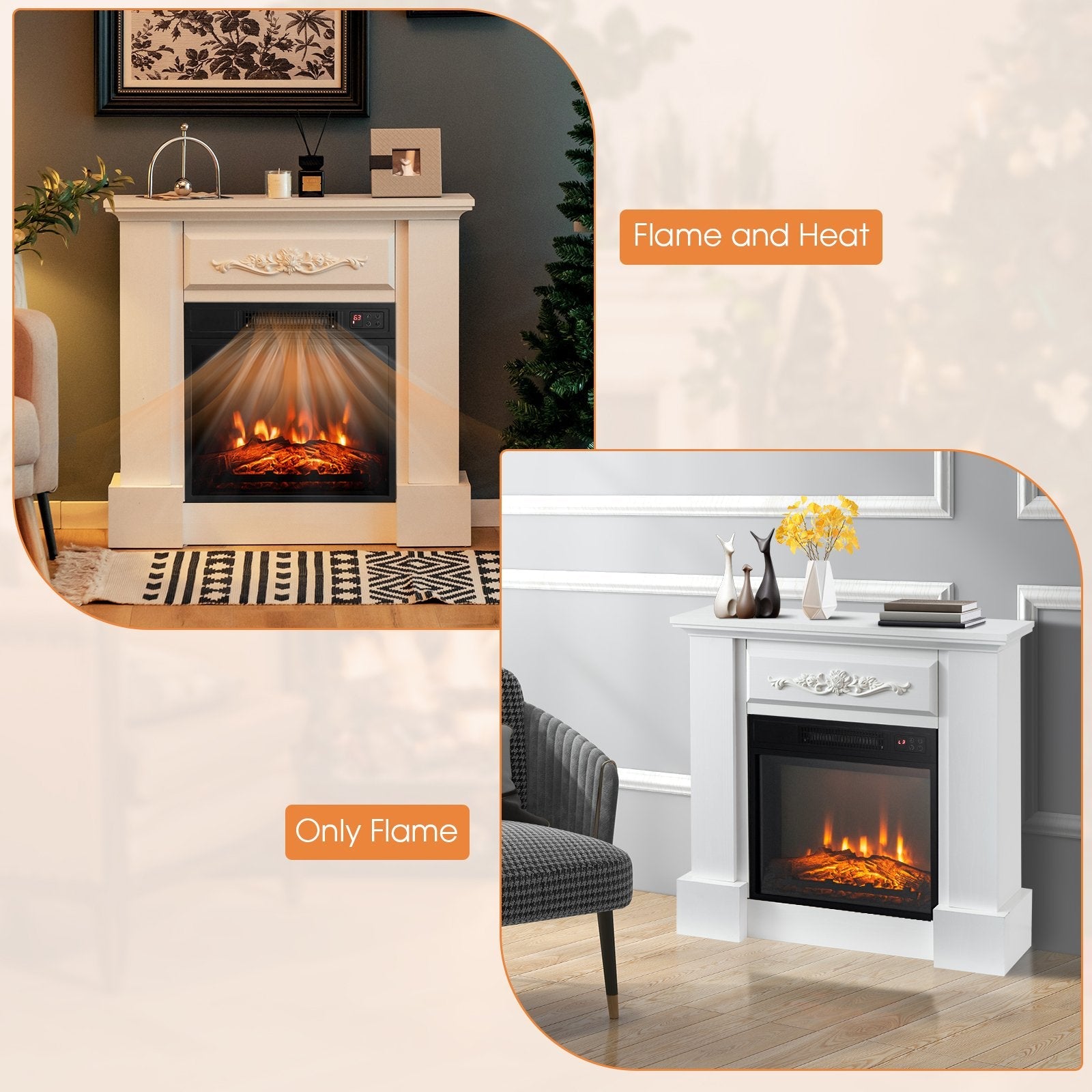 1400W TV Stand Electric Fireplace Mantel with Remote Control, White Fireplaces   at Gallery Canada