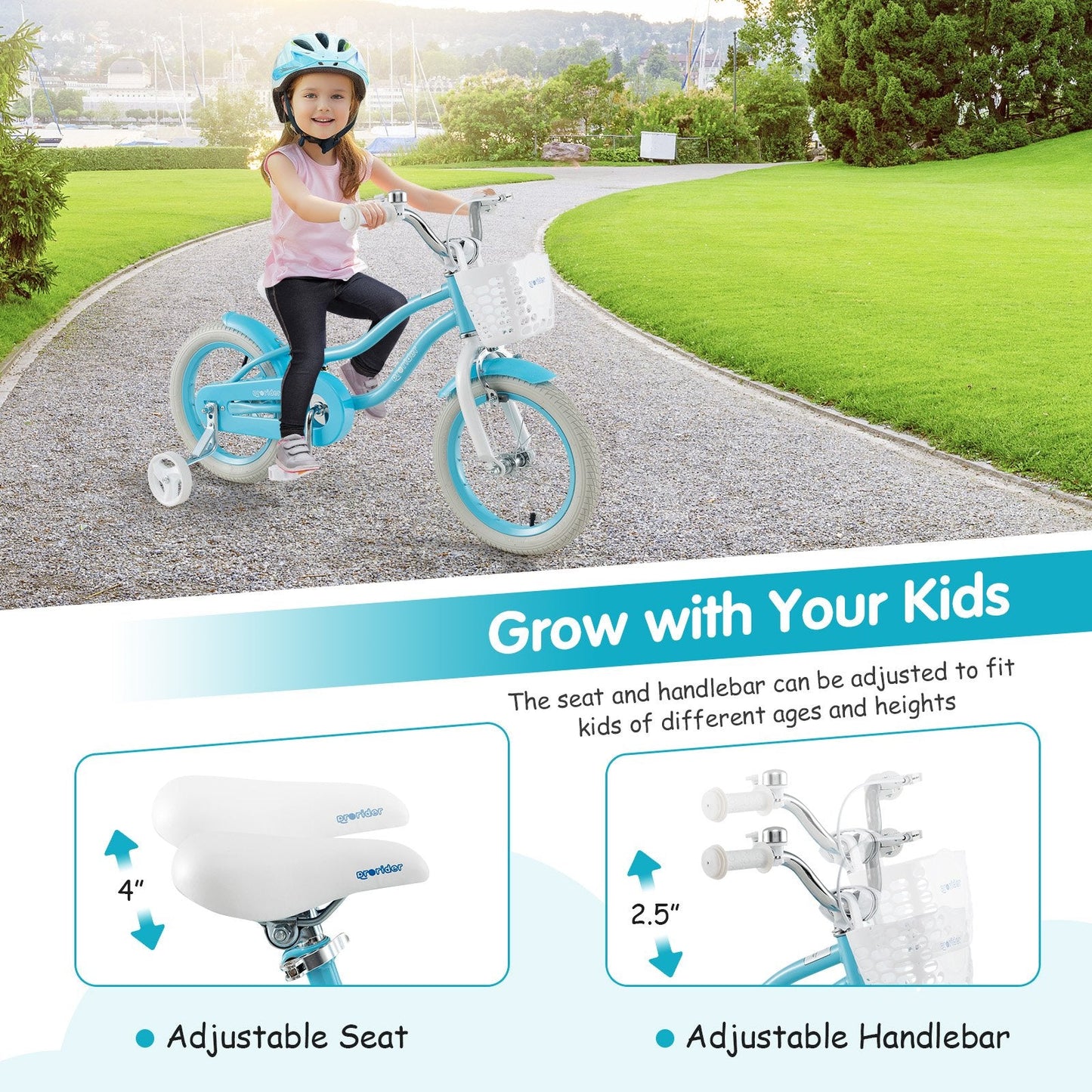 14/16/18 Inch Kids Bike with Dual Brakes and Adjustable Seat-14 inches, Blue Kids Bike   at Gallery Canada