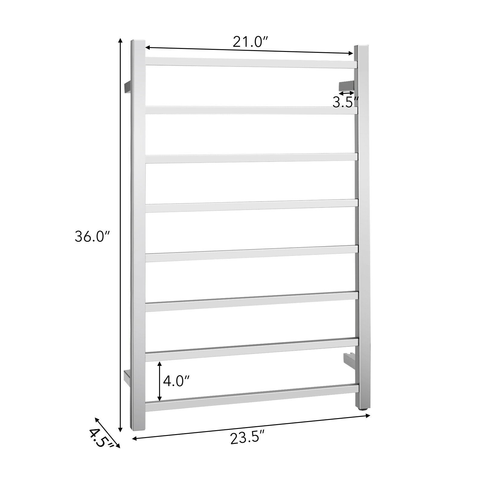 145W Electric Towel Warmer Wall Mounted Heated Drying Rack 8 Square Bars, Silver Towel Racks   at Gallery Canada