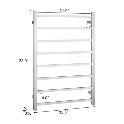 145W Electric Towel Warmer Wall Mounted Heated Drying Rack 8 Square Bars, Silver Towel Racks   at Gallery Canada