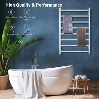 145W Electric Towel Warmer Wall Mounted Heated Drying Rack 8 Square Bars, Silver Towel Racks   at Gallery Canada