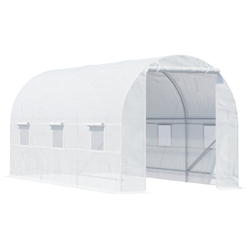 14.6x6.6x6.6ft Walk-in Tunnel Greenhouse Portable Garden Plant Growing Warm House with Door and Ventilation Window White