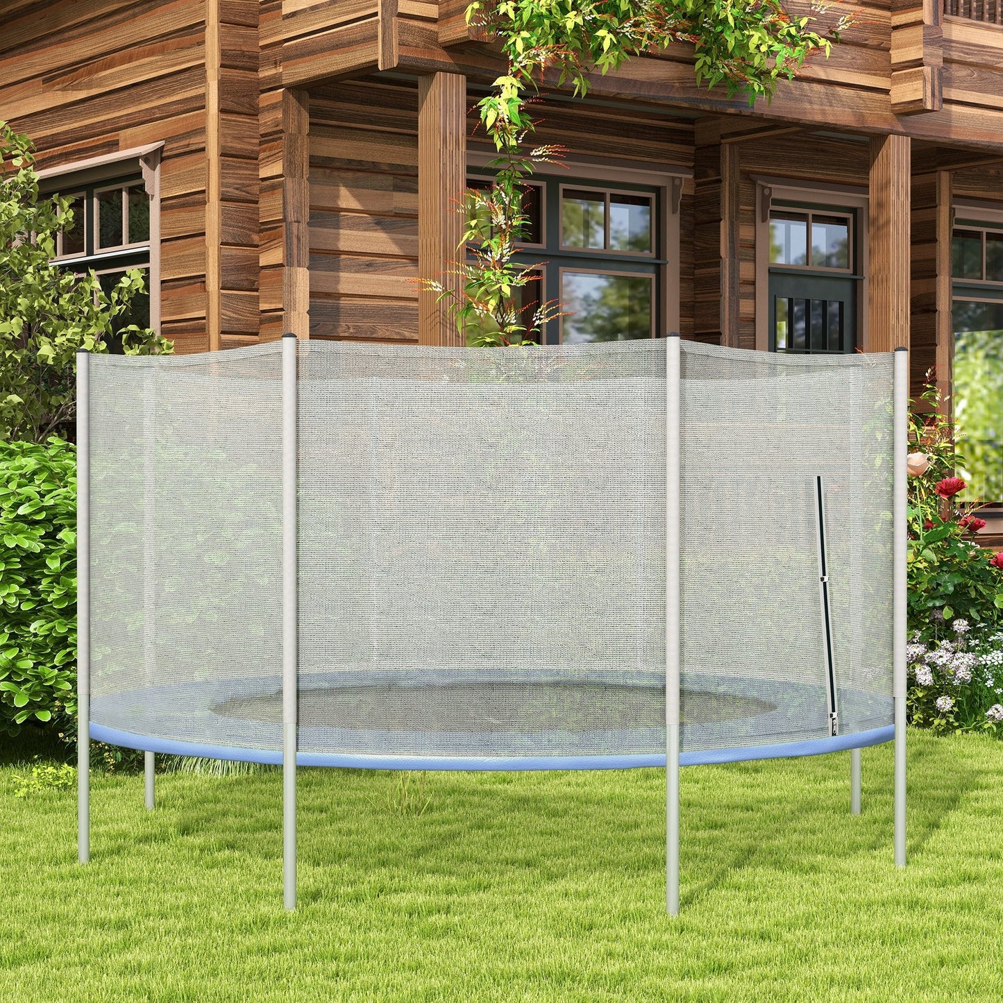 14FT Enclosure Trampolining Bounce Safety Accessories Trampoline Net with 8 Poles, Grey Trampolines   at Gallery Canada