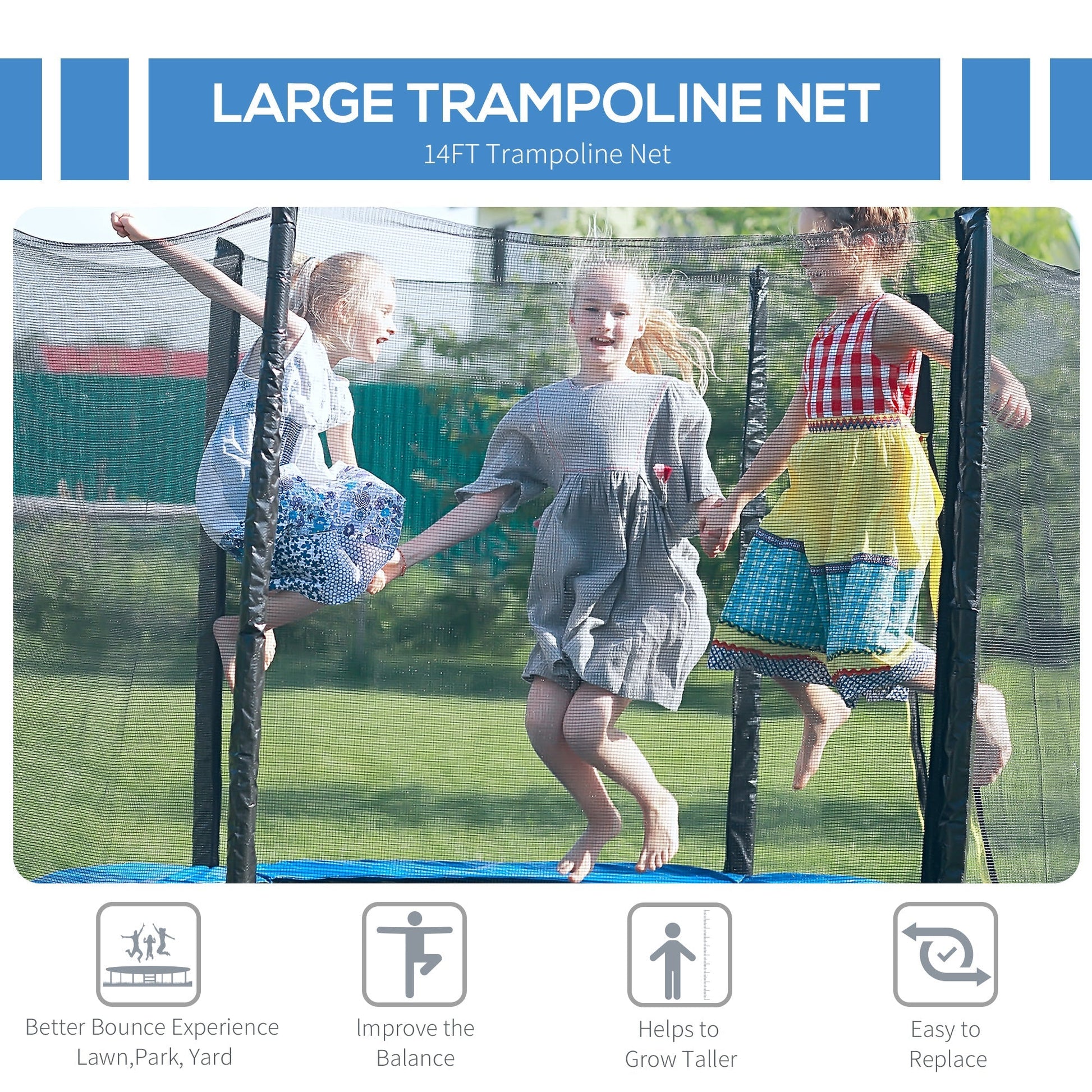 14FT Trampoline Net Enclosure Trampolining Bounce Safety Accessories w/ 8 Poles (Net Enclosure Only), Black Trampolines   at Gallery Canada