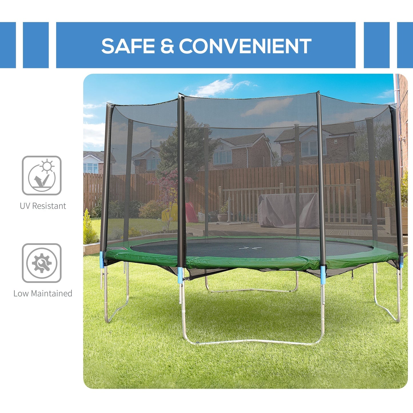 14FT Trampoline Net Enclosure Trampolining Bounce Safety Accessories w/ 8 Poles (Net Enclosure Only), Black - Gallery Canada