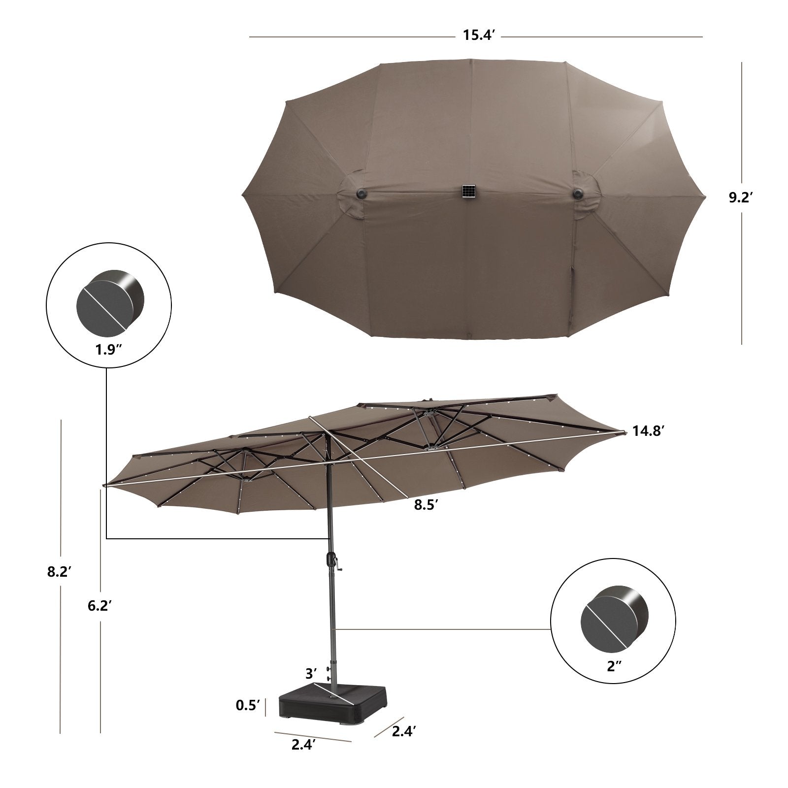 15 Feet Double-Sided Patio Umbrella with 48 LED Lights, Brown Outdoor Umbrellas   at Gallery Canada