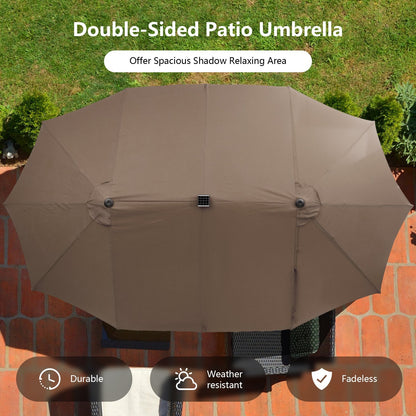 15 Feet Double-Sided Patio Umbrella with 48 LED Lights, Brown Outdoor Umbrellas   at Gallery Canada