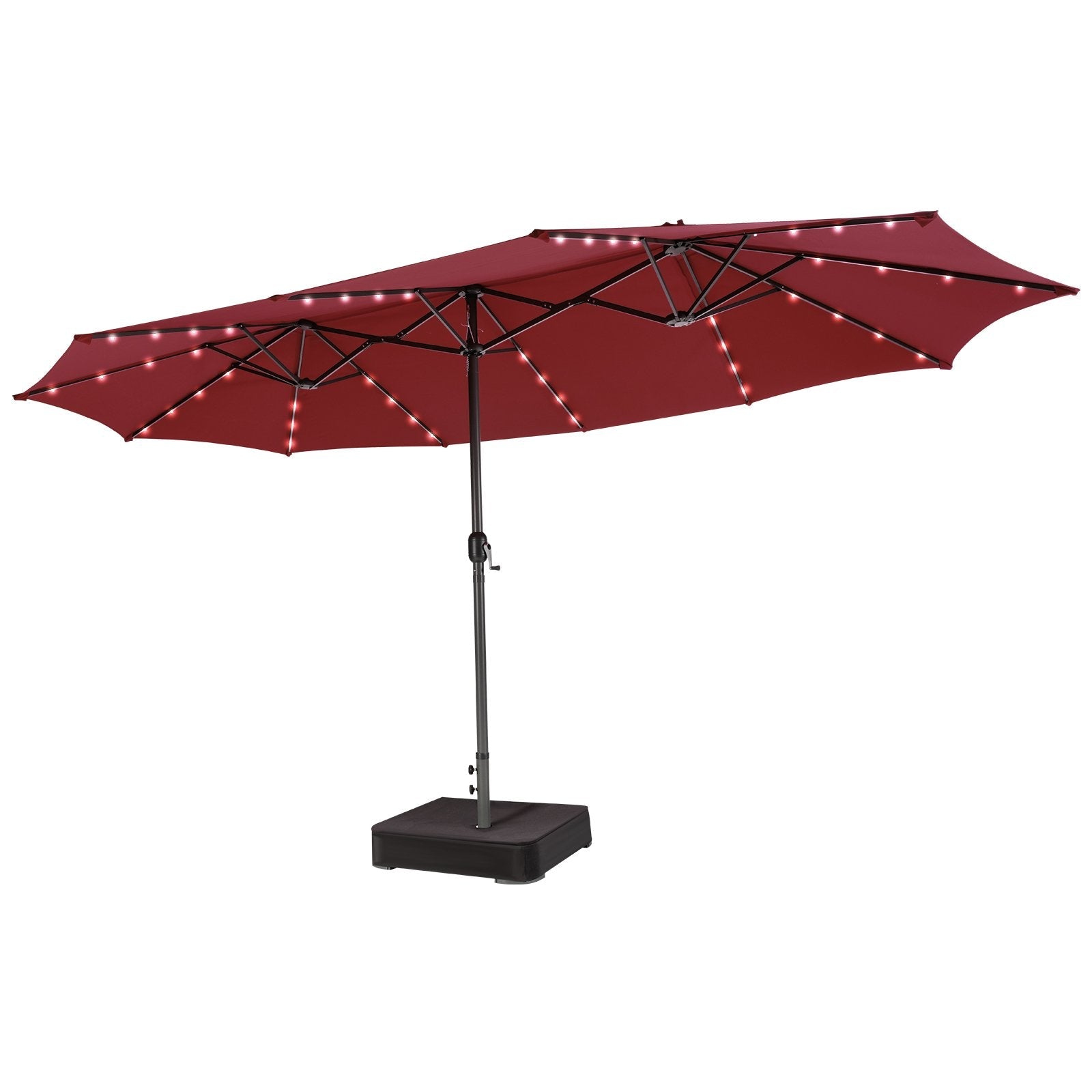 15 Feet Double-Sided Patio Umbrella with 48 LED Lights, Dark Red Outdoor Umbrellas   at Gallery Canada