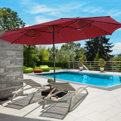 15 Feet Double-Sided Patio Umbrella with 48 LED Lights, Dark Red Outdoor Umbrellas   at Gallery Canada