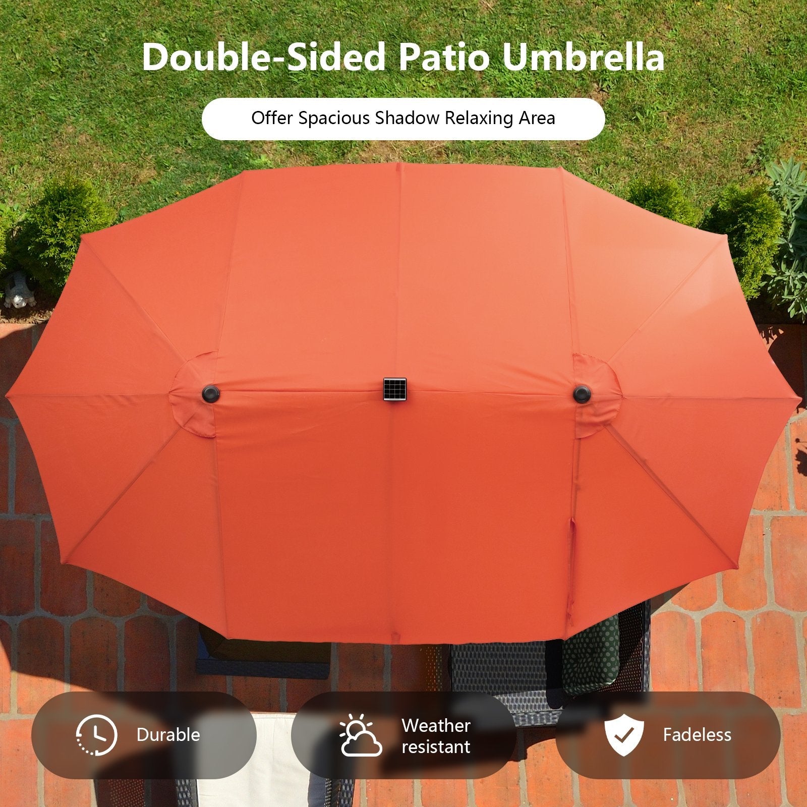 15 Feet Double-Sided Patio Umbrella with 48 LED Lights, Orange Outdoor Umbrellas   at Gallery Canada